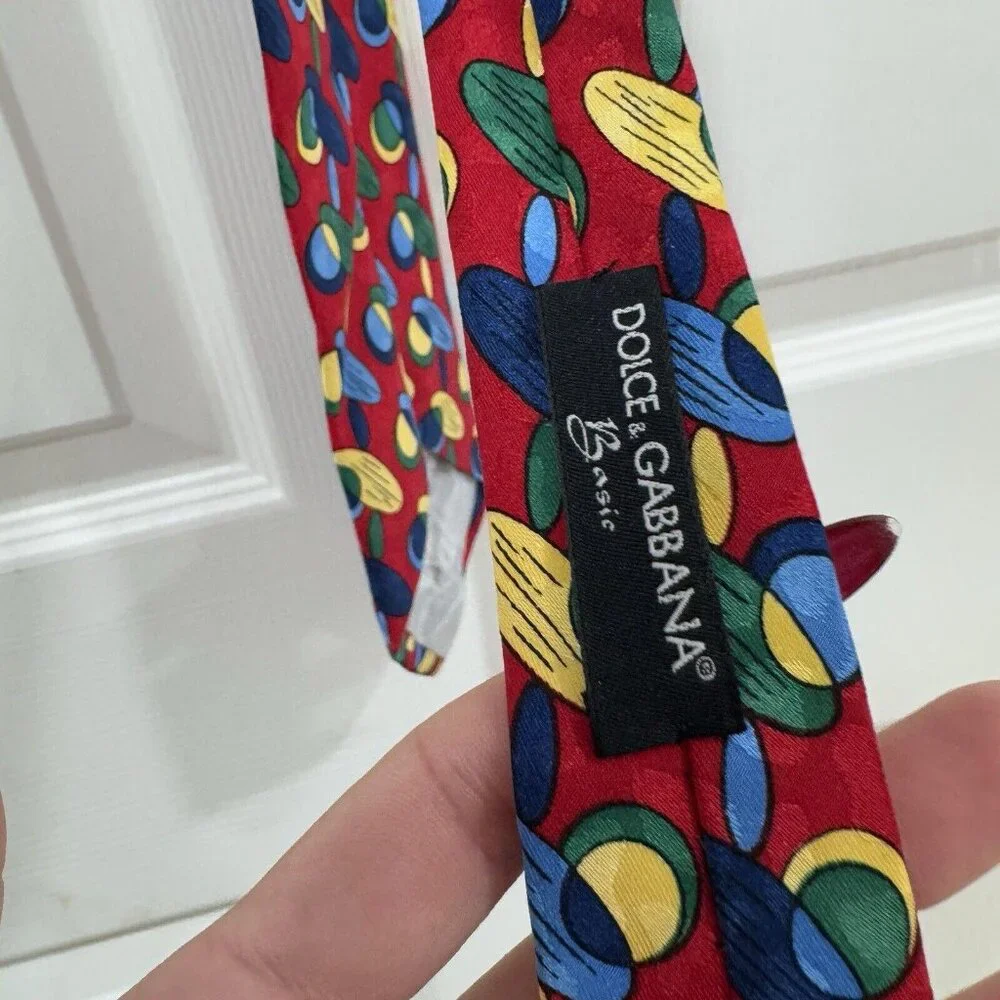 DOLCE GABANNA Basic‎ Tie Multicolor Red Oval Circles